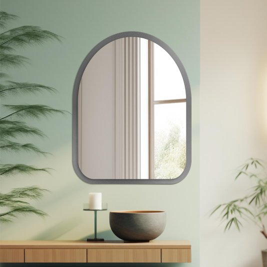 Espelho Orgânico Decorativo Pequeno Lapidado com MDF Laqueado Para Banheiro Sala Quarto - 39x49cm