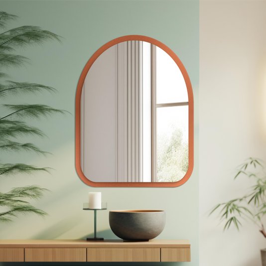 Espelho Orgânico Decorativo Pequeno Lapidado com MDF Laqueado Para Banheiro Sala Quarto - 39x49cm