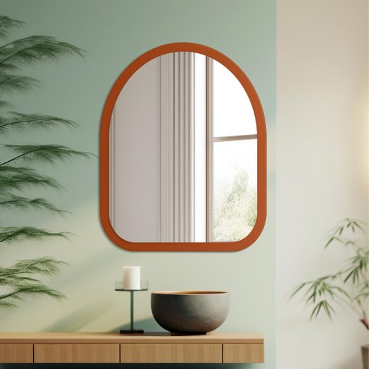 Espelho Orgânico Decorativo Pequeno Lapidado com MDF Laqueado Para Banheiro Sala Quarto - 39x49cm