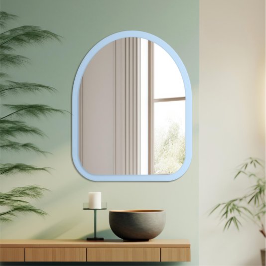 Espelho Orgânico Decorativo Pequeno Lapidado com MDF Laqueado Para Banheiro Sala Quarto - 39x49cm