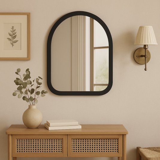 Espelho Orgânico Decorativo Pequeno Lapidado com MDF Laqueado Para Banheiro Sala Quarto - 39x49cm