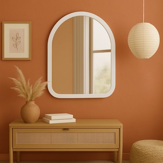 Espelho Orgânico Decorativo Pequeno Lapidado com MDF Laqueado Para Banheiro Sala Quarto - 39x49cm
