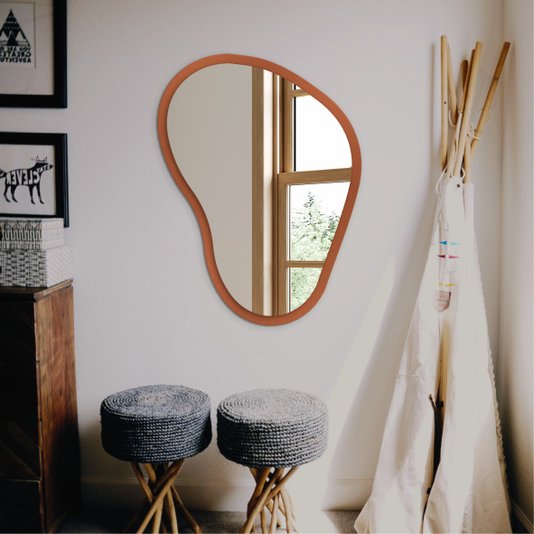Espelho Orgânico Decorativo Lapidado com MDF Laqueado Para Banheiro Quarto Corredor - 43x56cm