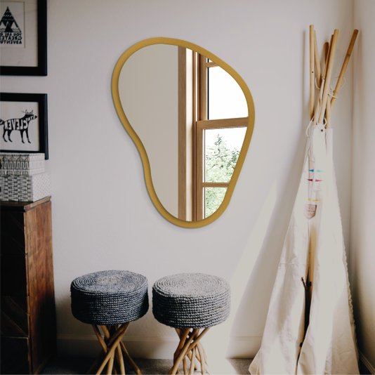 Espelho Orgânico Decorativo Lapidado com MDF Laqueado Para Banheiro Quarto Corredor - 43x56cm