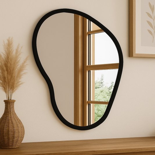 Espelho Orgânico Decorativo Lapidado com MDF Laqueado Para Banheiro Quarto Corredor - 43x56cm