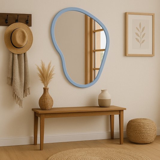 Espelho Orgânico Decorativo Lapidado com MDF Laqueado Para Banheiro Quarto Corredor - 43x56cm