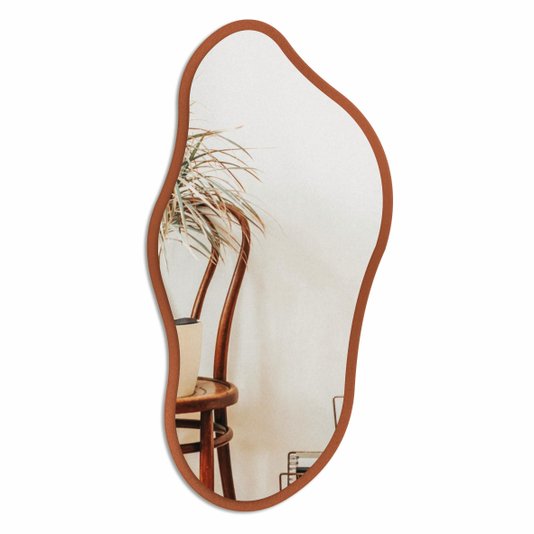 Espelho Orgânico Decorativo Médio Moderno Lapidado e MDF Laqueado Para Quarto - 44x84cm