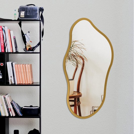 Espelho Orgânico Decorativo Médio Moderno Lapidado e MDF Laqueado Para Quarto - 44x84cm