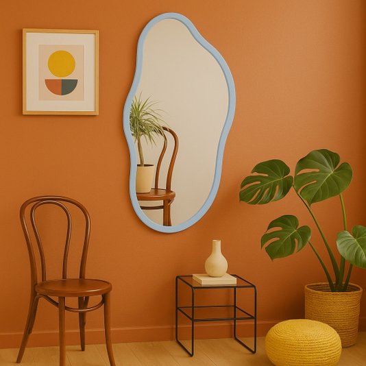 Espelho Orgânico Decorativo Médio Moderno Lapidado e MDF Laqueado Para Quarto - 44x84cm