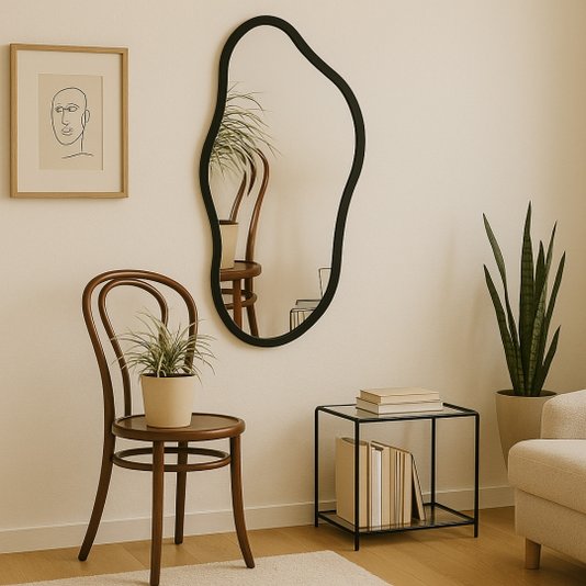Espelho Orgânico Decorativo Médio Moderno Lapidado e MDF Laqueado Para Quarto - 44x84cm