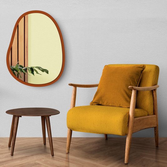 Espelho Orgânico Grande Decorativo Para Sala Quarto Moderno Com MDF Laqueado - 64x84cm