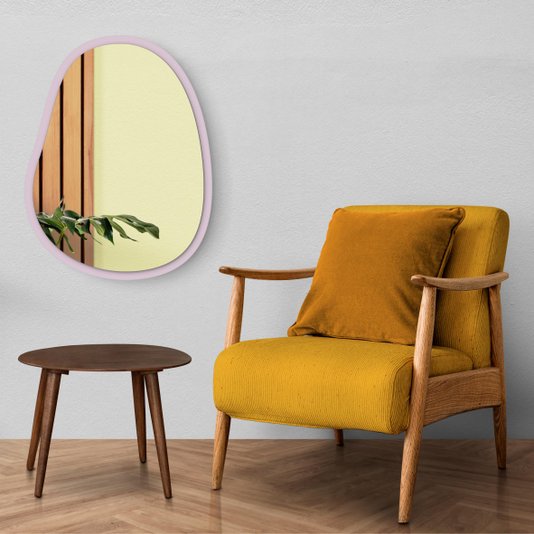 Espelho Orgânico Grande Decorativo Para Sala Quarto Moderno Com MDF Laqueado - 64x84cm