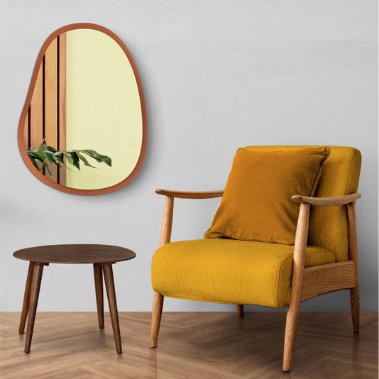 Espelho Orgânico Grande Decorativo Para Sala Quarto Moderno Com MDF Laqueado - 64x84cm