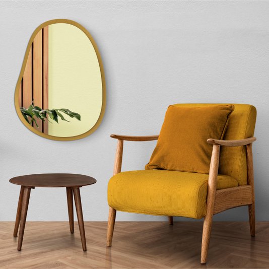 Espelho Orgânico Grande Decorativo Para Sala Quarto Moderno Com MDF Laqueado - 64x84cm
