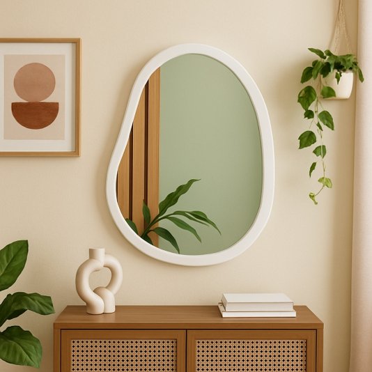 Espelho Orgânico Grande Decorativo Para Sala Quarto Moderno Com MDF Laqueado - 64x84cm