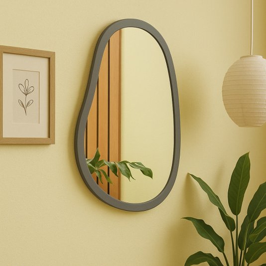 Espelho Orgânico Grande Decorativo Para Sala Quarto Moderno Com MDF Laqueado - 64x84cm