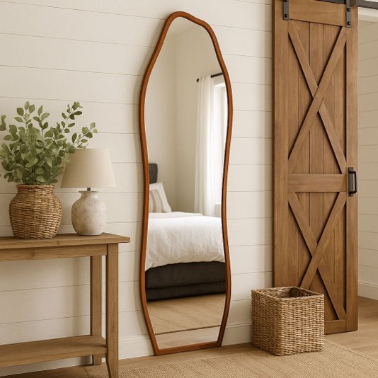 Espelho de Corpo Inteiro Orgânico Grande Decorativo Lapidado Quarto Closet Hall - 54x164cm