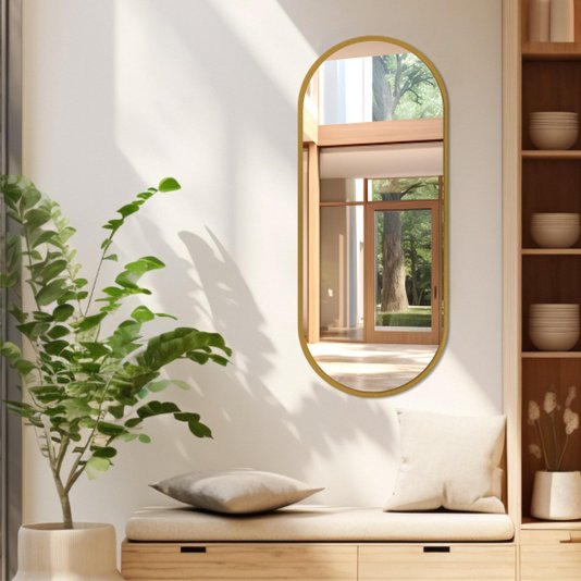 Espelho Decorativo Oval Lapidado com Fundo Mdf 12mm Laqueado - 44x104cm