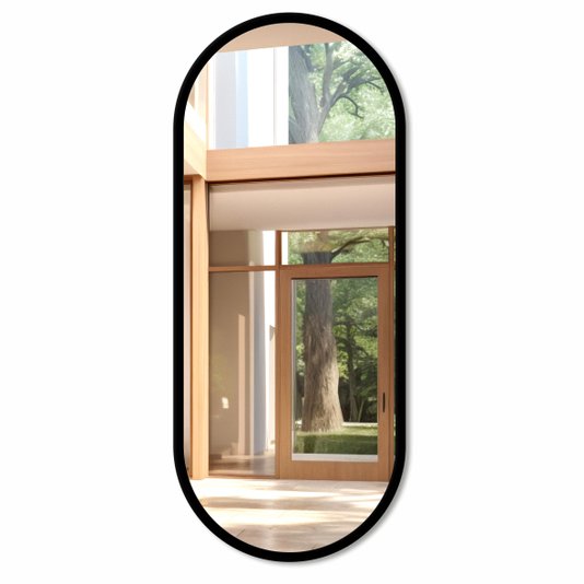 Espelho Decorativo Oval Lapidado com Fundo Mdf 12mm Laqueado - 44x104cm