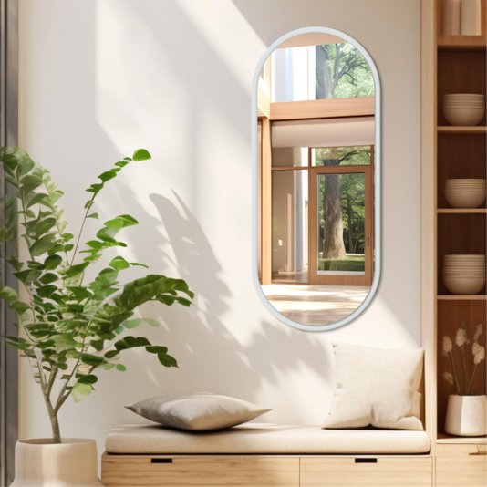 Espelho Decorativo Oval Lapidado com Fundo Mdf 12mm Laqueado - 44x104cm