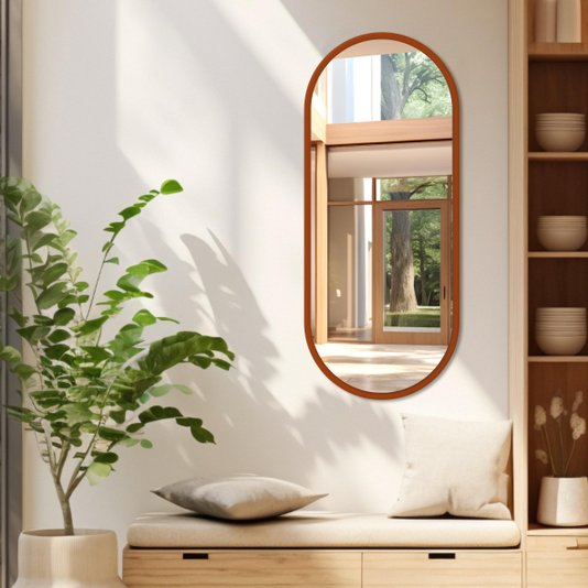 Espelho Decorativo Oval Lapidado com Fundo Mdf 12mm Laqueado - 44x104cm