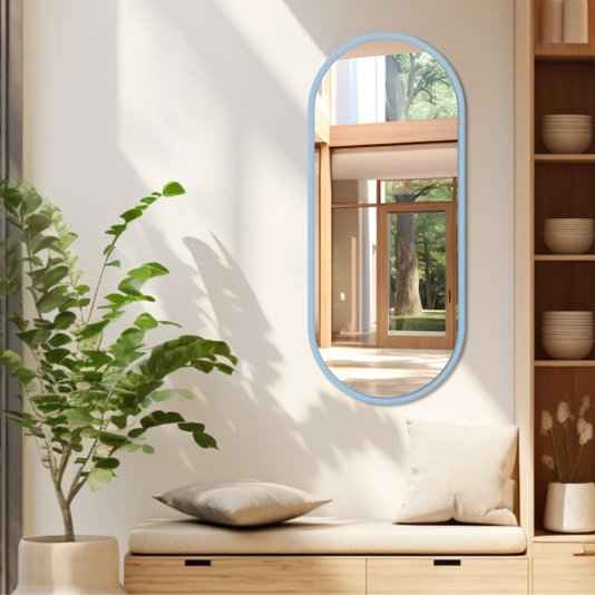 Espelho Decorativo Oval Lapidado com Fundo Mdf 12mm Laqueado - 44x104cm