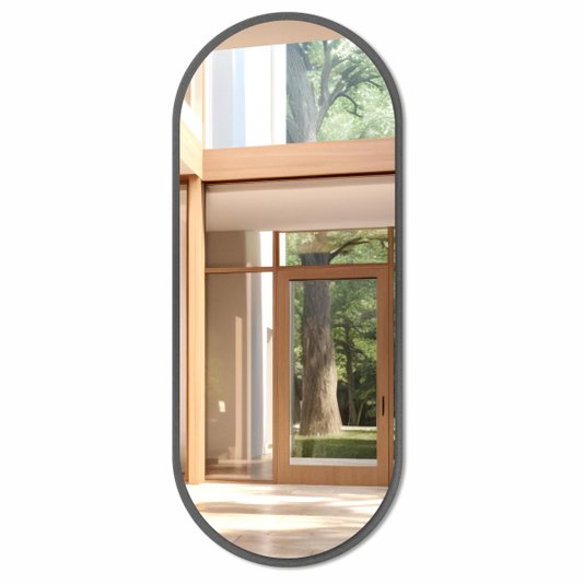 Espelho Decorativo Oval Lapidado com Fundo Mdf 12mm Laqueado - 44x104cm