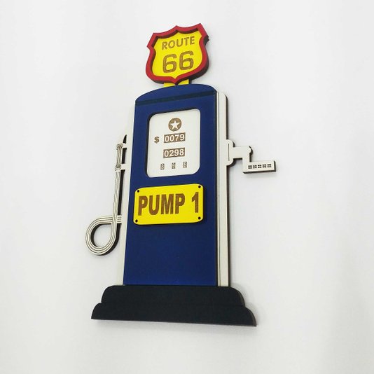 Placa Decorativa Com Relevo Bomba de Gasolina Azul Pump 1 Route 66