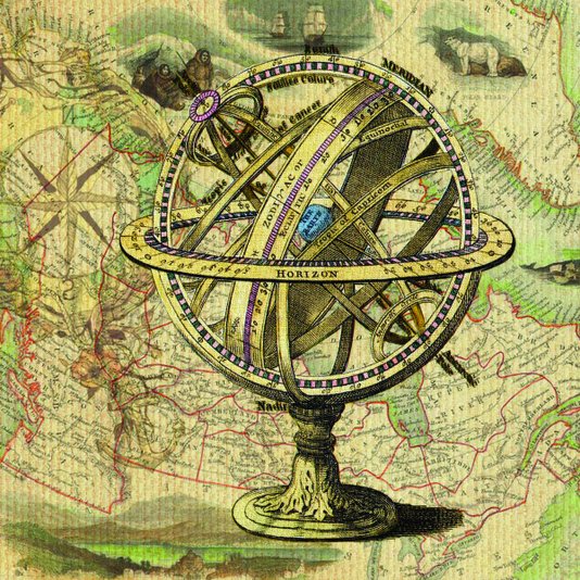 Placa Decorativa Astrolábio Esférico Mapa Vintage