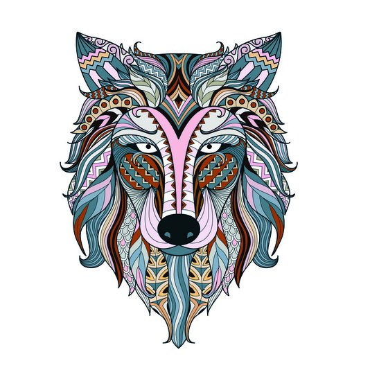 Placa Decorativa Lobo Colorido Boho