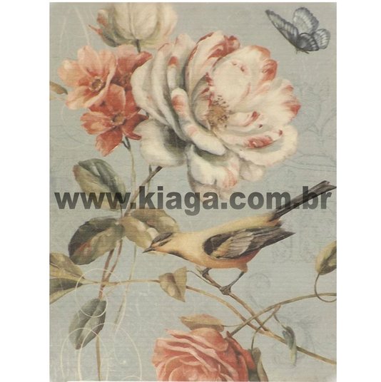 Placa Decorativa Vintage Flores e Pássaros