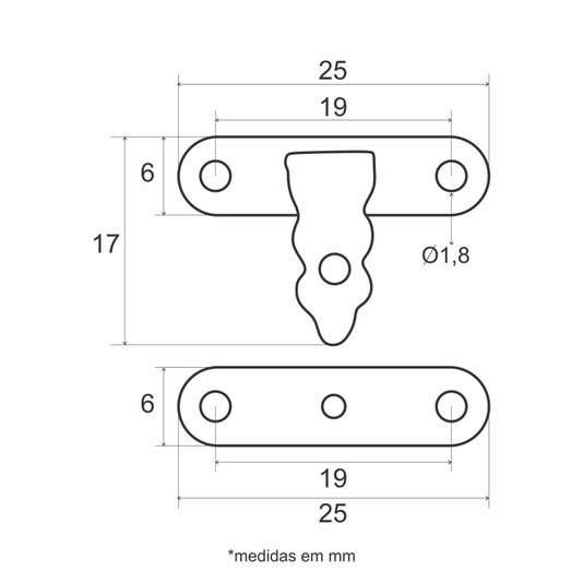 Fecho Metalico Mini para Artesanato em MDF e Madeira - Kit com 50 un