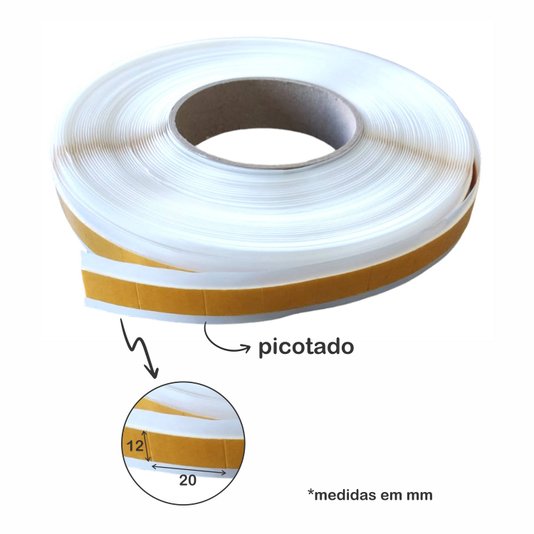 Fita Dupla Face de Espuma PE 12mmx20m com Picote de 2cm