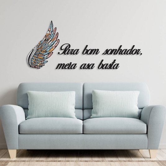 Frase de Parede Para Bom Sonhador, Meia Asa Basta - Asa Colorida