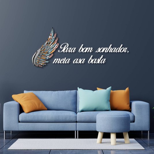 Frase de Parede Para Bom Sonhador, Meia Asa Basta - Asa Colorida