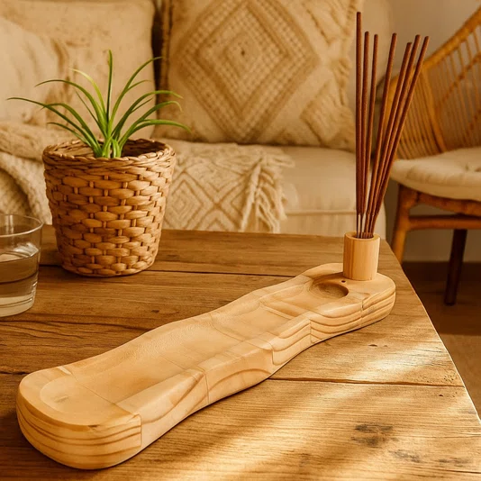 Incensário de Madeira Pinus com Suporte para Guardar Incenso Estilo Moderno Minimalista - Decoração Zen, Aromaterapia, Boho