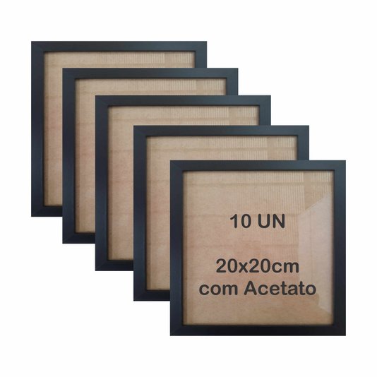 Kit 10 Molduras 20x20cm em Moldura Lisa Revestida com MDF e Acetato - 2x1
