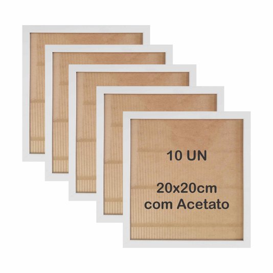Kit 10 Molduras 20x20cm em Moldura Lisa Revestida com MDF e Acetato - 2x1