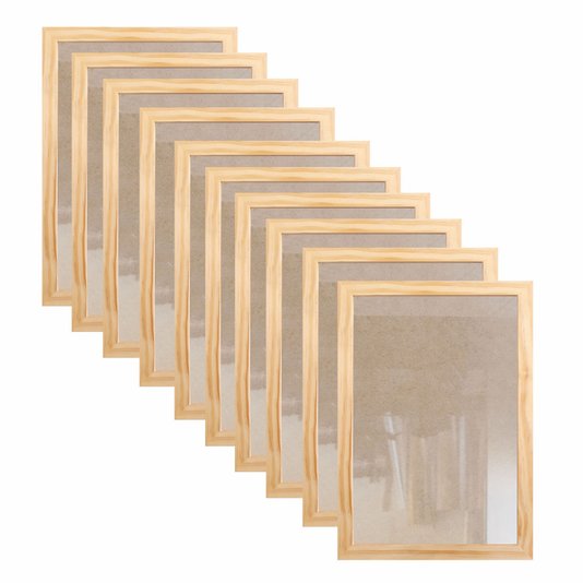 Kit 10 Molduras A5 15x21cm em Madeira de Pinus com MDF e Vidro -2x1