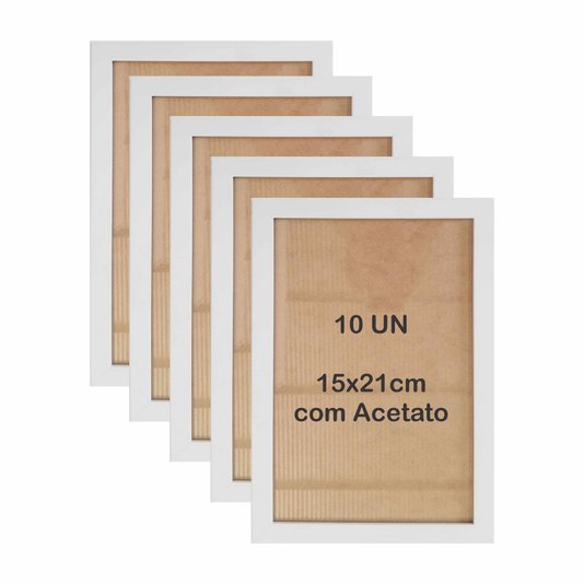 Kit 10 Molduras A5 15x21cm em Moldura Lisa Revestida com MDF e Acetato - 2x1