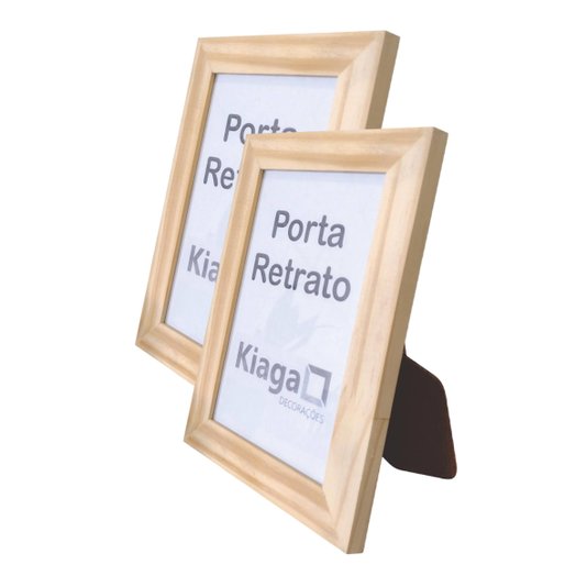 Kit 10 Porta Retratos 10x15cm com Moldura de Pinus Natural e Acetato Mais Fundo com Suporte - 2x1