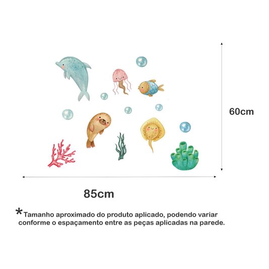 Kit Placas Decorativas para Quarto Infantil Tema Oceano Animais Marinhos - 14 Peças