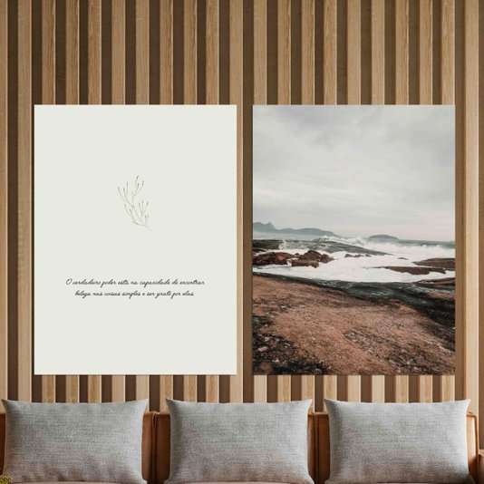 Kit 2 Placas Decorativas Frase E Paisagem Praia Estilo Japandi