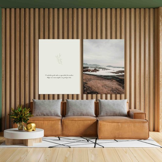 Kit 2 Placas Decorativas Frase E Paisagem Praia Estilo Japandi