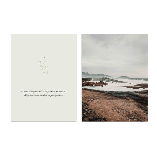 Kit 2 Placas Decorativas Frase E Paisagem Praia Estilo Japandi
