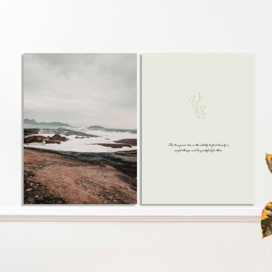 Kit 2 Placas Decorativas Frase E Paisagem Praia Estilo Japandi