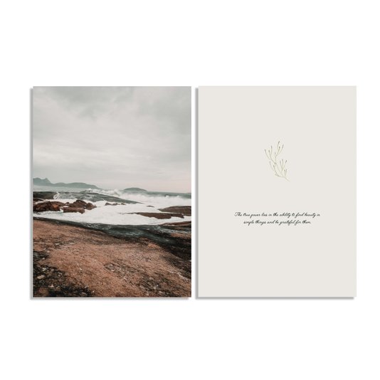 Kit 2 Placas Decorativas Frase E Paisagem Praia Estilo Japandi