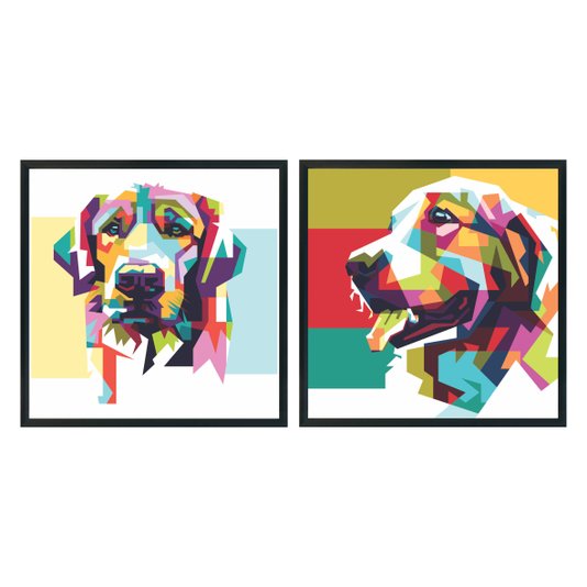 Kit 2 Quadros Cachorros Pop Art Colorido