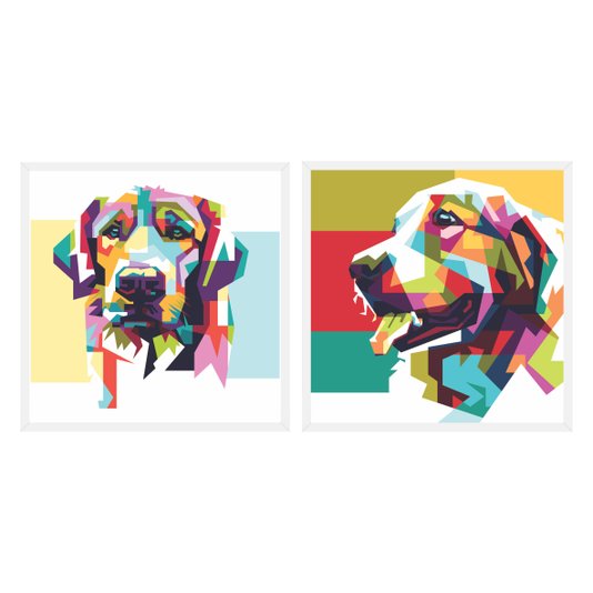 Kit 2 Quadros Cachorros Pop Art Colorido