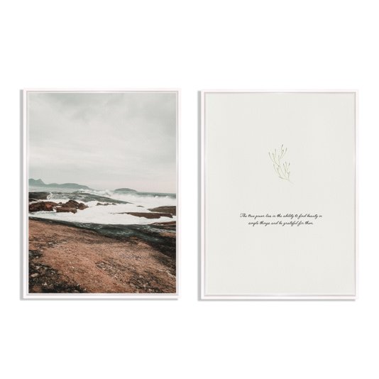 Kit 2 Quadros Em Tela Canvas Frase E Paisagem Praia Estilo Japandi